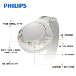 original Philips SHB3075 Headband Wireless Bluetooth 4.1 Headset Volume Control Lithium Polymer with Microphone Iphone Earphone 5