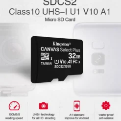 Kingston Memory Card 128GB 32GB Micro SD TF 64GB 256GB MicroSD SDCS2 100MB/S Reading Speed Class 10 Flash Card SD 5