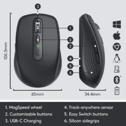 Logitech MX Anywhere 3 Compact Performance Wireless Bluetooth Mouse  4000DPI Customizable Buttons Connect up to 3 devices 5
