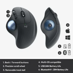 Logitech M575 ERGO Trackingball Mouse 5 Buttons 2000DPI 2.4HZ Wireless Comfortable Mice w/low Energy Technology for Office Home 13