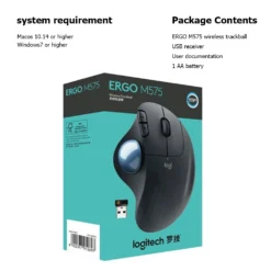 Logitech M575 ERGO Trackingball Mouse 5 Buttons 2000DPI 2.4HZ Wireless Comfortable Mice w/low Energy Technology for Office Home 5