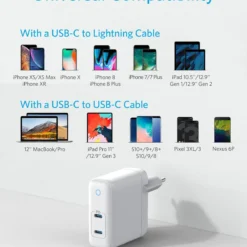 Anker 60W 2-Port USB C Charger, PowerPort Atom PD 2 [GAN Tech] Compact Foldable Wall Charger, Power Delivery for MacBook Pro 6