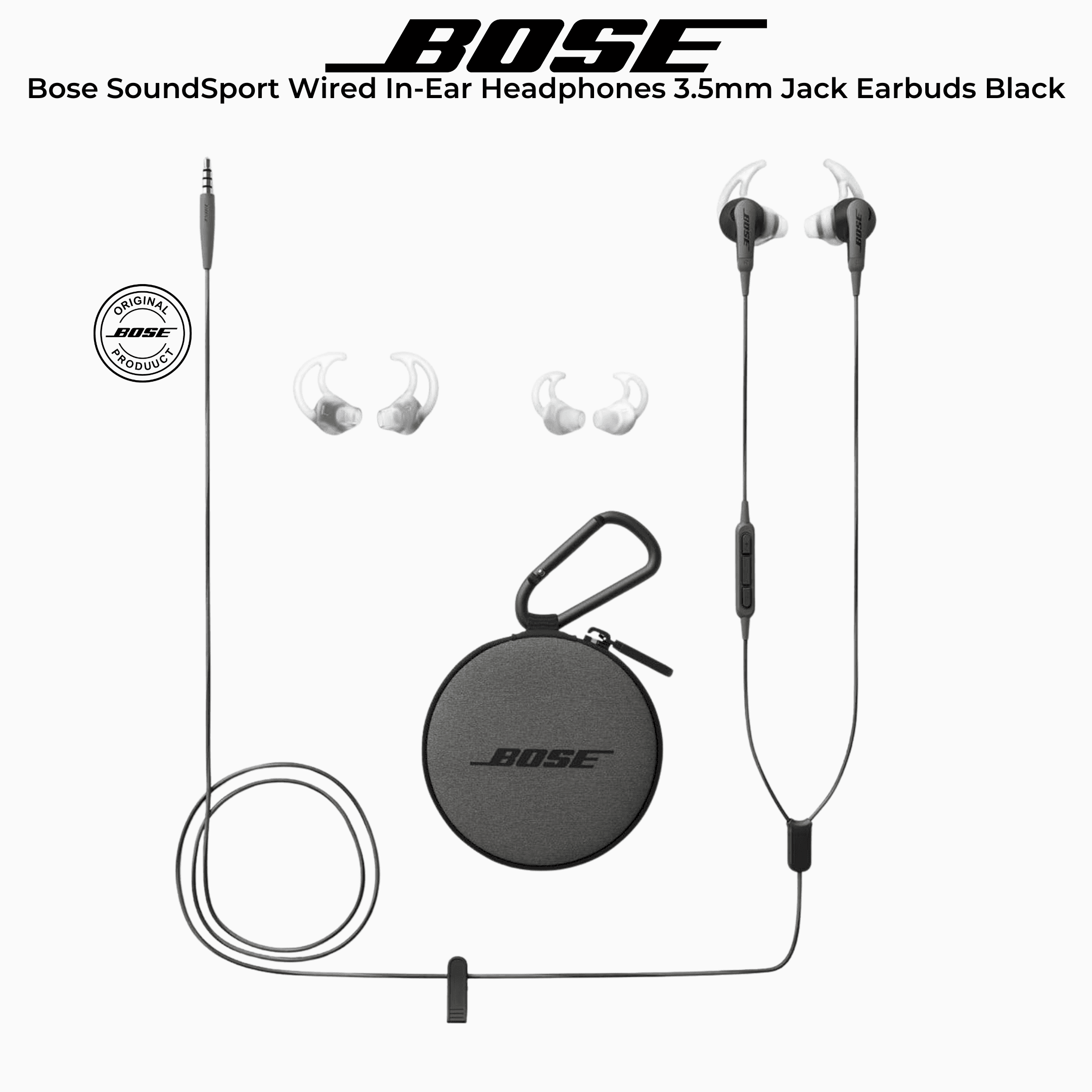 Bose SoundSport 3.5mm Wired In-Ear Headphones Black — genuine UK stock at Maibo