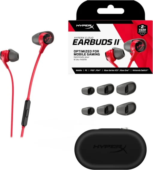 HyperX Cloud Earbuds II – In-Ear Wired Gaming Headset with Mic 3.5mm Red