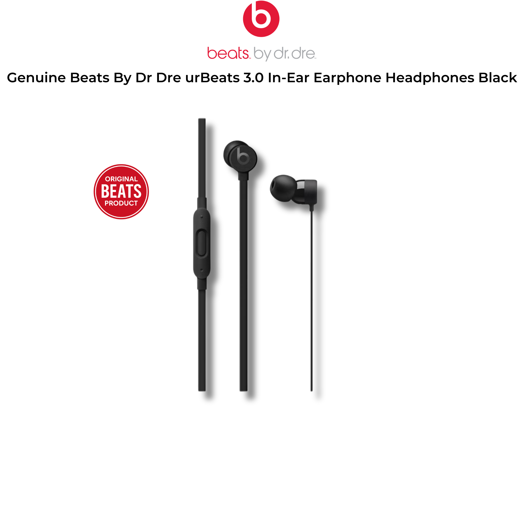 Beats urBeats3 In-Ear Wired Headphones with Mic – 3.5mm Black (Bulk Packaging)
