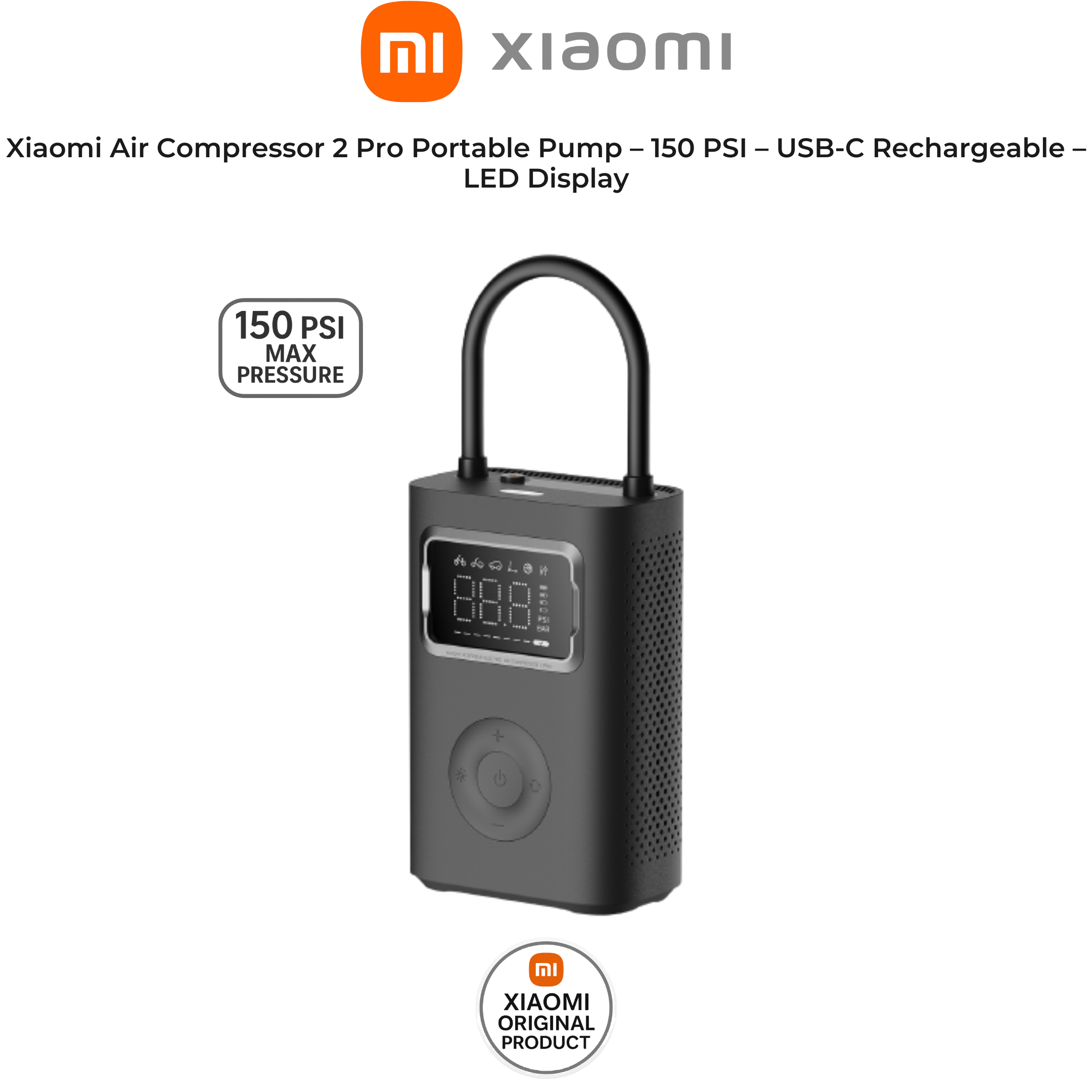 Xiaomi Air Compressor 2 Pro Portable Pump – 150 PSI – USB-C Rechargeable – LED Display