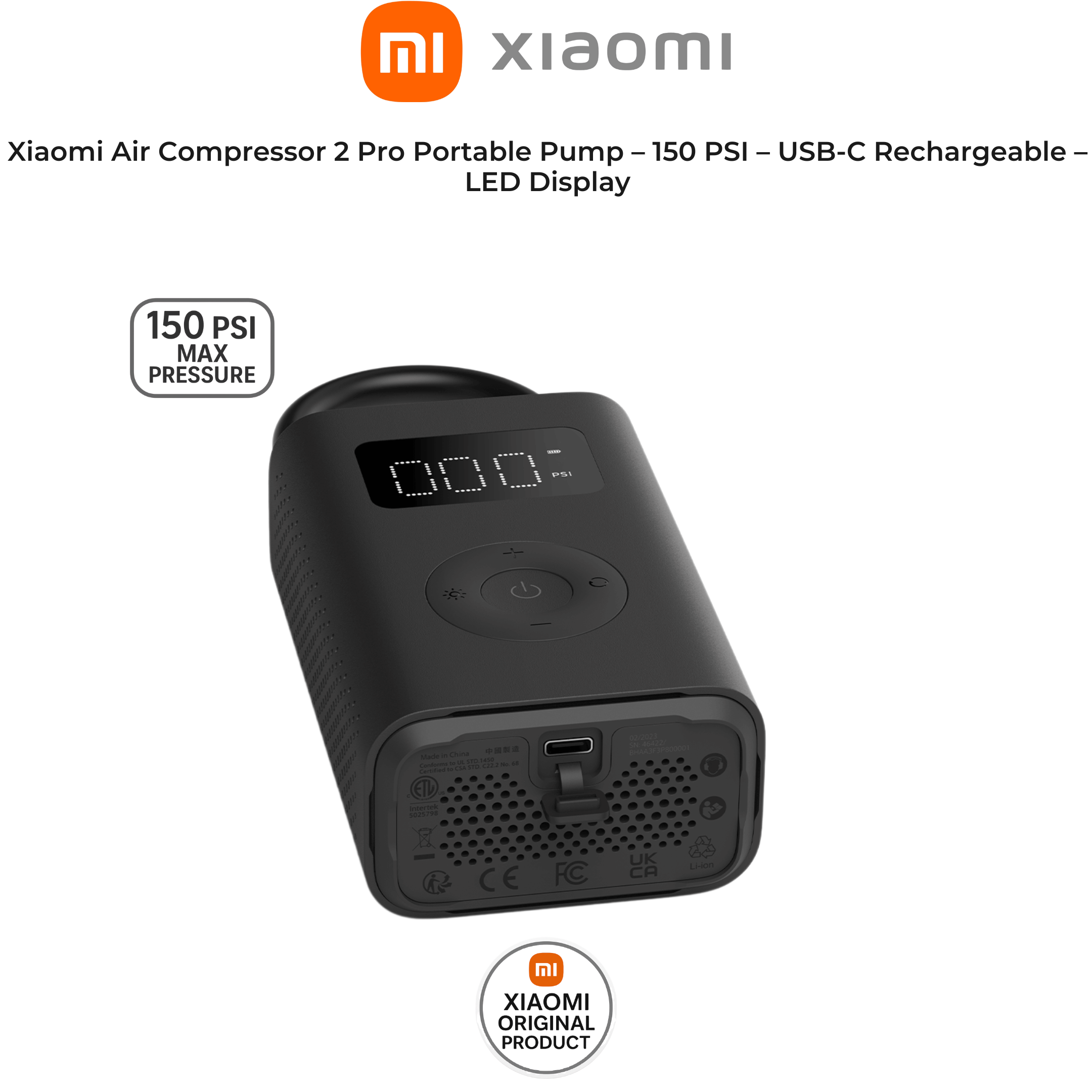 Xiaomi Air Compressor 2 Pro – Powerful 150 PSI USB-C Tyre Pump - Image 2