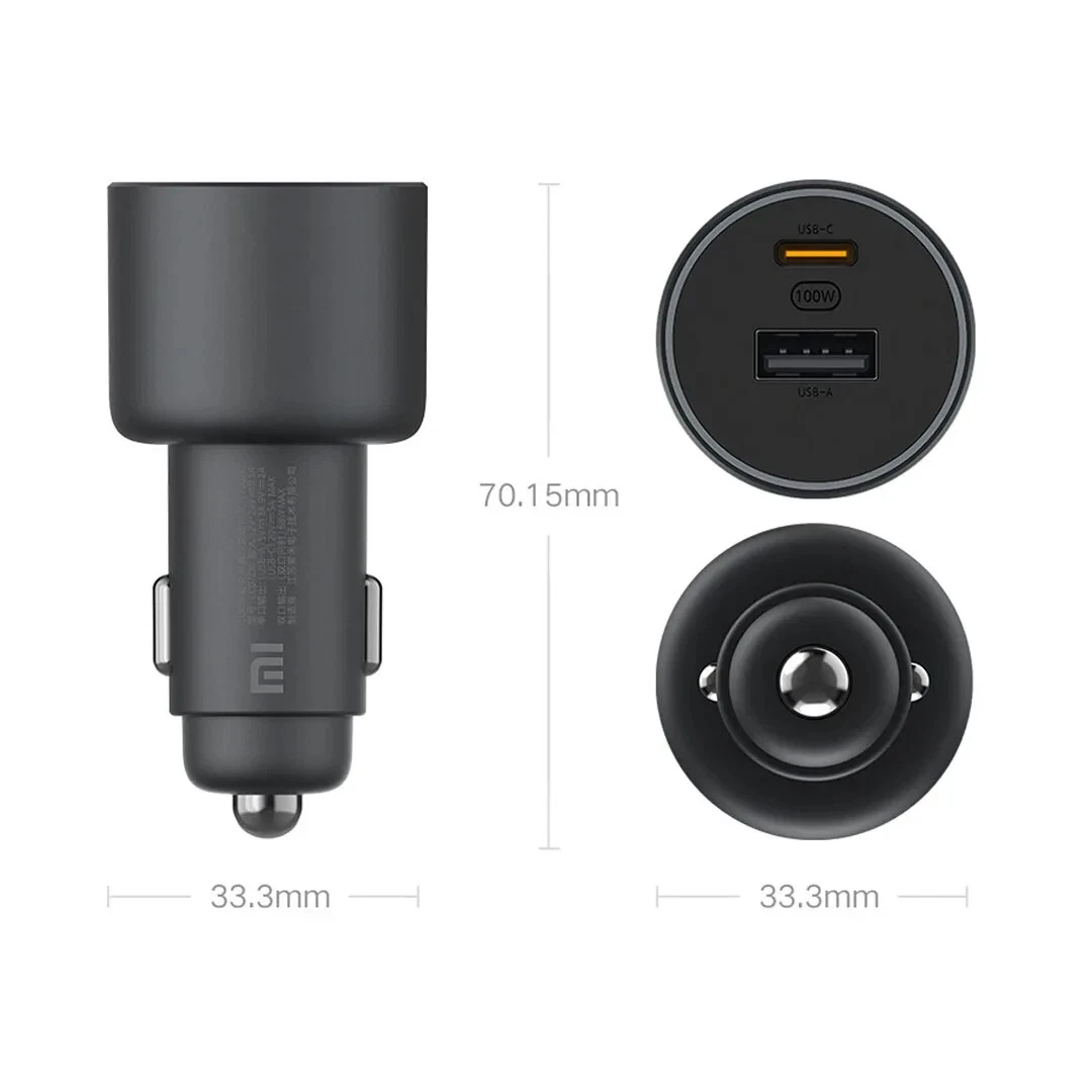 Genuine Xiaomi Mi 100W Car Charger – USB-C Dual Port PD & QC 3.0 Fast Charge Adapter 1A1C - Image 3