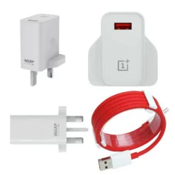 OnePlus Warp Charge 30W UK power adapter with red Dash data cable