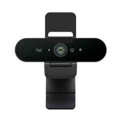 Logitech Brio 4K webcam Graphite front view with mount raised