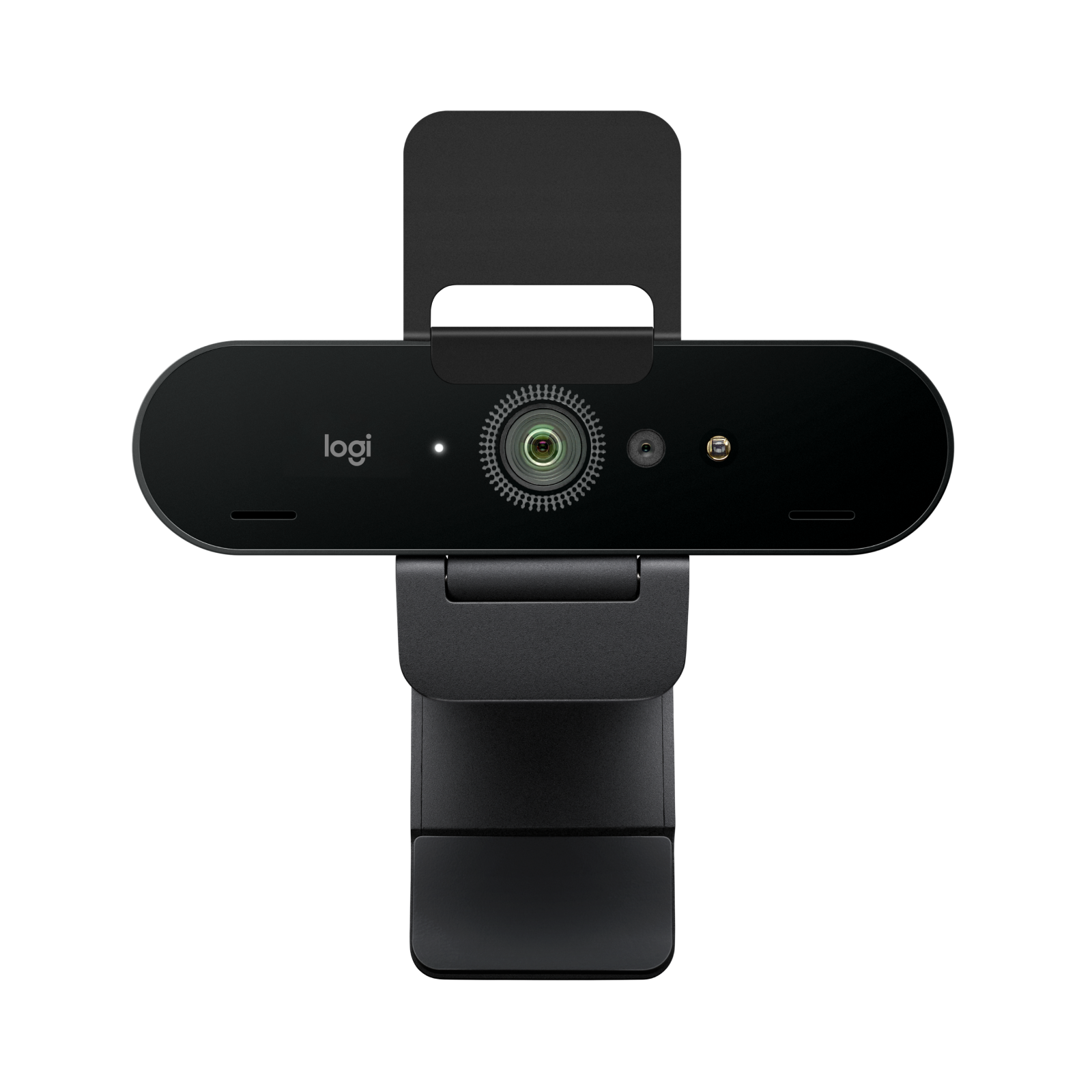 Logitech Brio 4K webcam Graphite front view with mount raised
