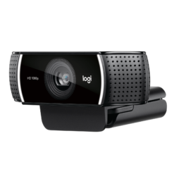 Logitech C922 Pro Stream webcam three-quarter view with clip folded