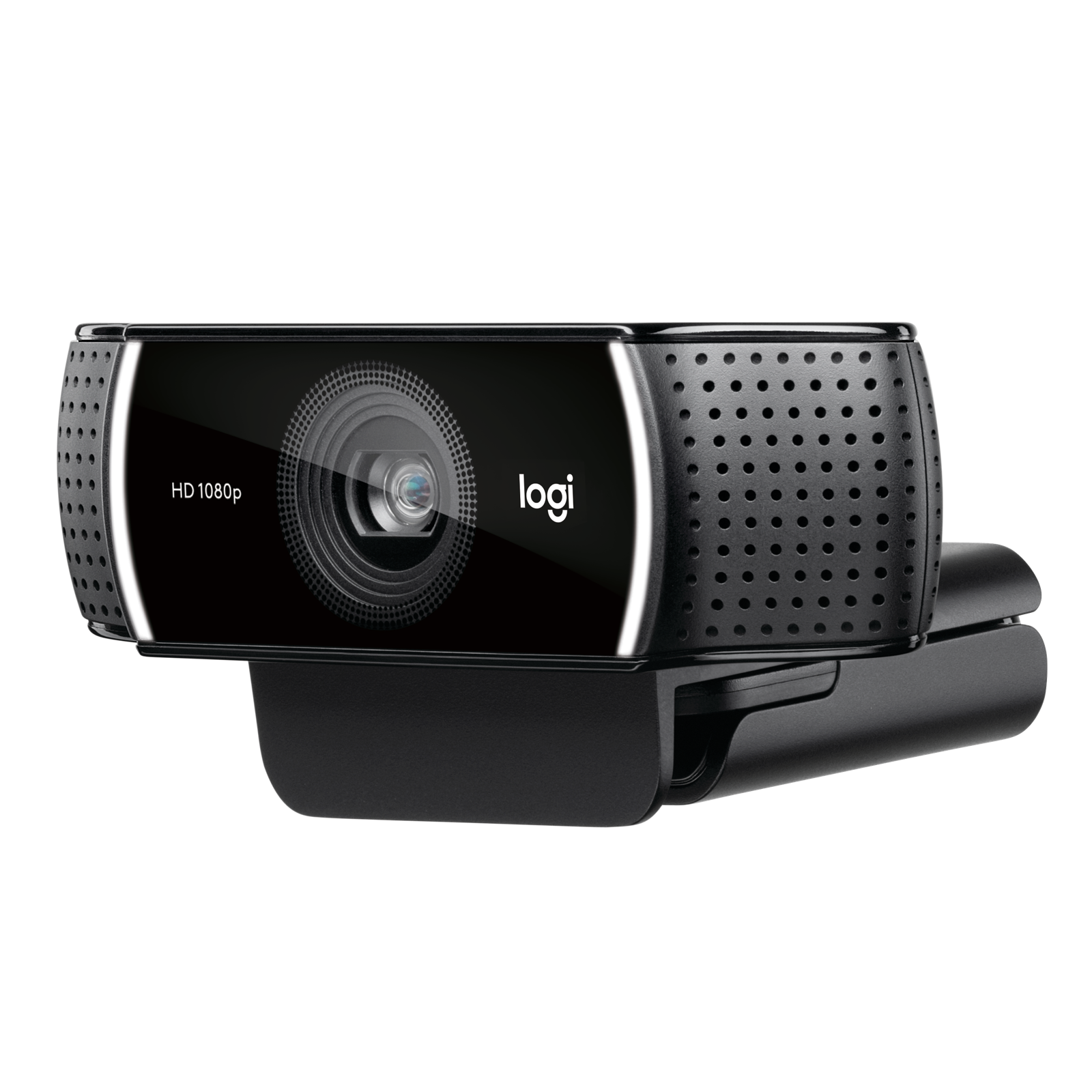 Logitech C922 Pro Stream webcam three-quarter view with clip folded