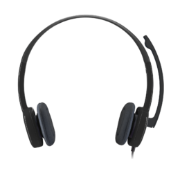 Logitech H151 stereo headset front view with boom mic raised