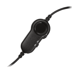 Logitech H151 stereo headset in-line volume and mute control close-up