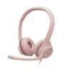 Logitech H390 USB Headset Rose three-quarter front view with boom mic