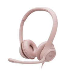Logitech H390 USB Headset Rose three-quarter front view with boom mic
