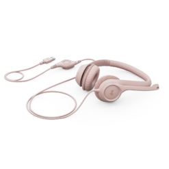 Logitech H390 USB Headset Rose folded with cable and in-line controls