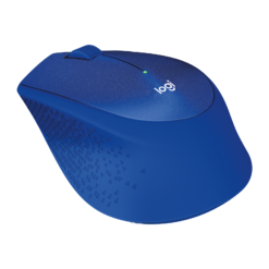 Logitech M330 Silent Plus Blue three-quarter view from the left