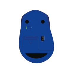 Logitech M330 Silent Plus Blue underside with on/off switch and receiver slot