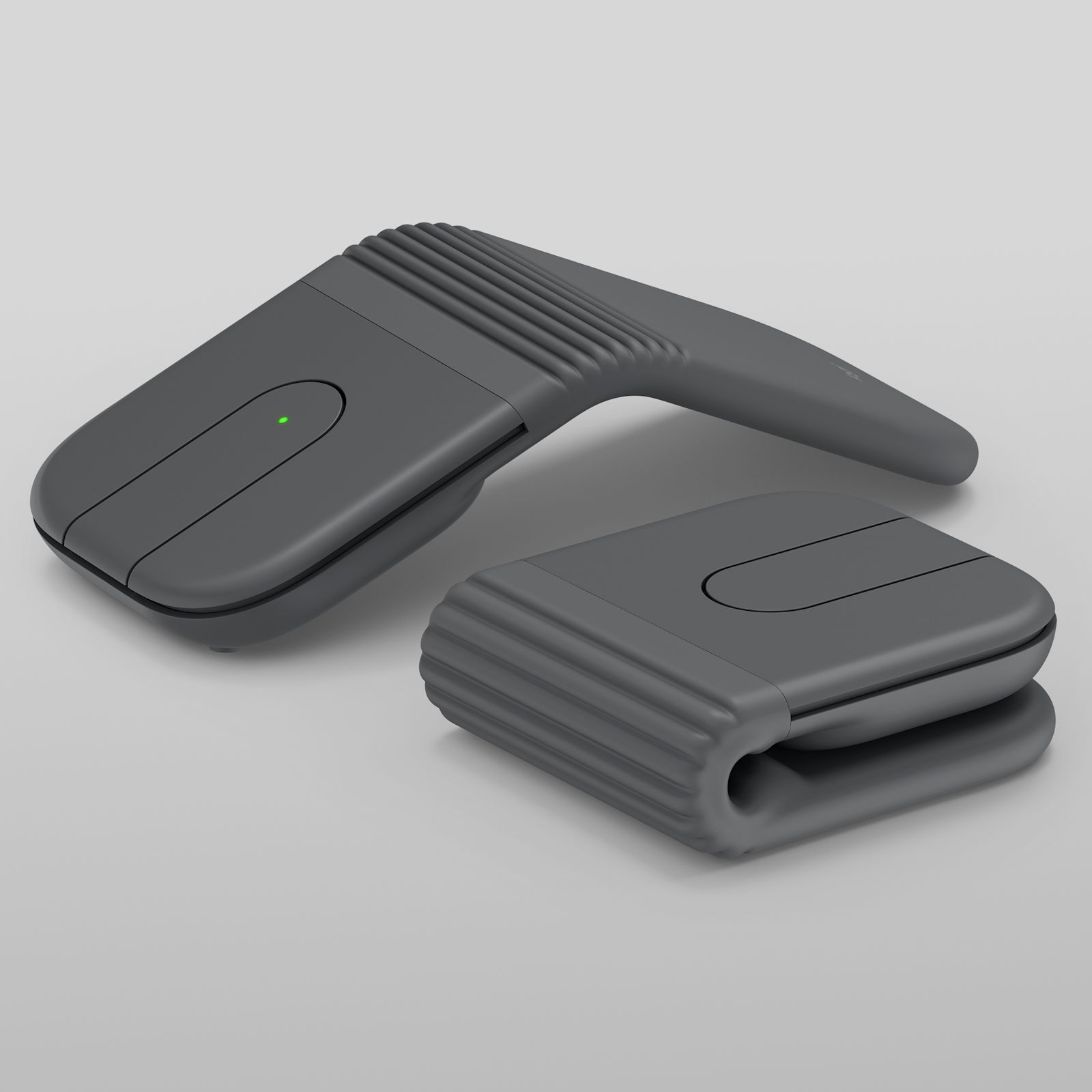 Logitech Mobi Fold mouse Graphite unfolded and folded side by side