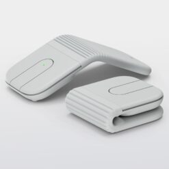 Logitech Mobi Fold mouse Off-White unfolded and folded side by side