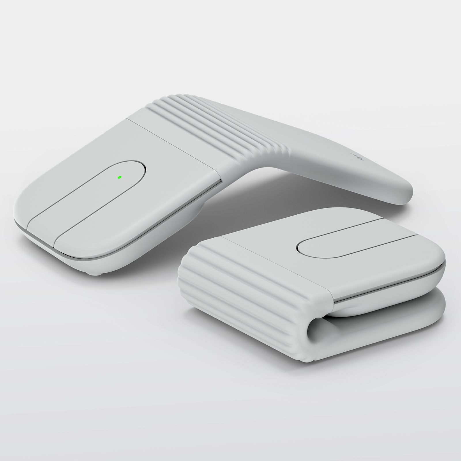 Logitech Mobi Fold mouse Off-White unfolded and folded side by side