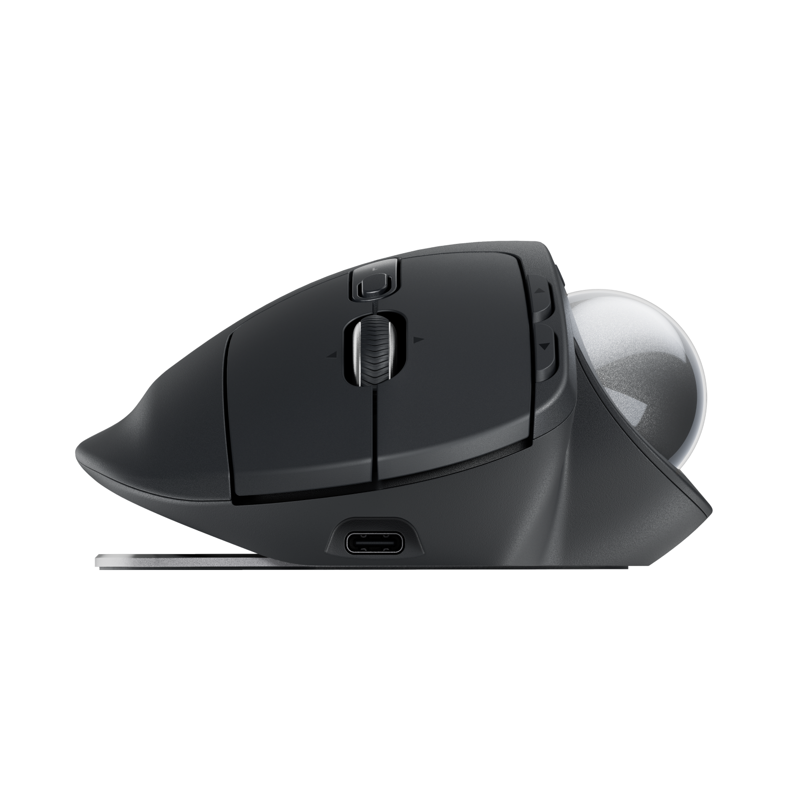 Logitech MX Ergo S Graphite side view on the metal base, flat