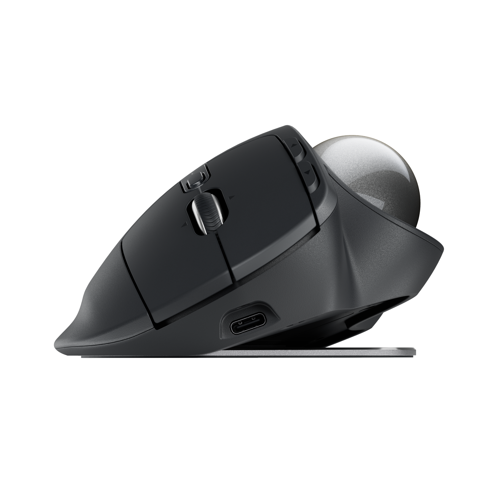 Logitech MX Ergo S Graphite side view tilted to 20 degrees