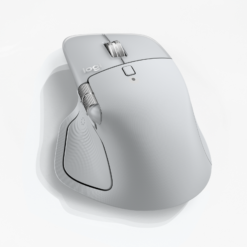 Logitech MX Master 4 wireless mouse Pale Grey close-up of thumb wheel and haptic sense panel