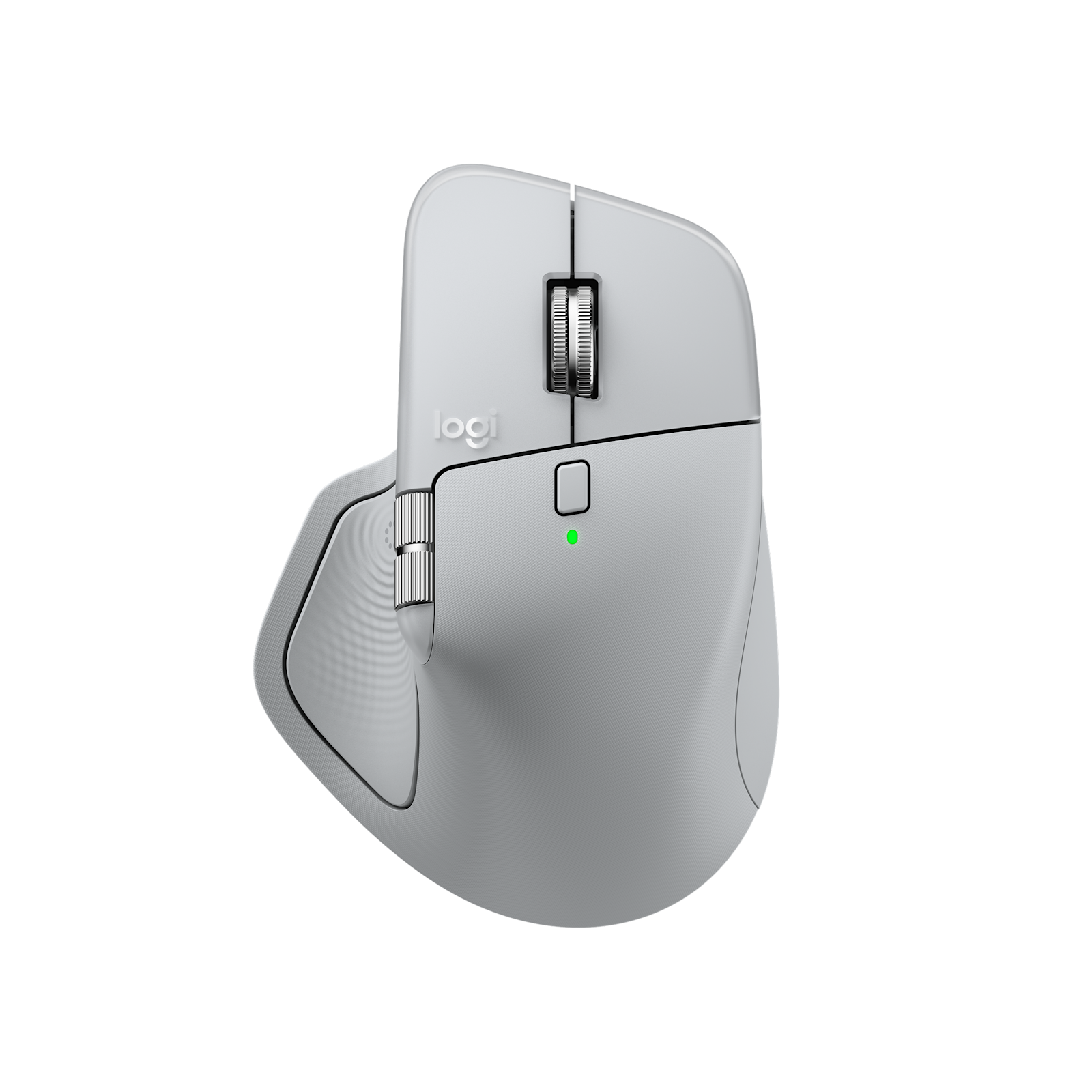 Logitech MX Master 4 wireless mouse Pale Grey top angle view