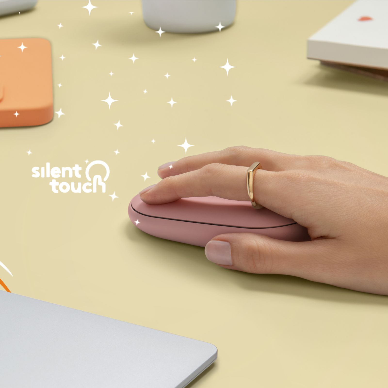 Logitech Pebble 2 M350s Tonal Rose in use with quiet Silent Touch clicks