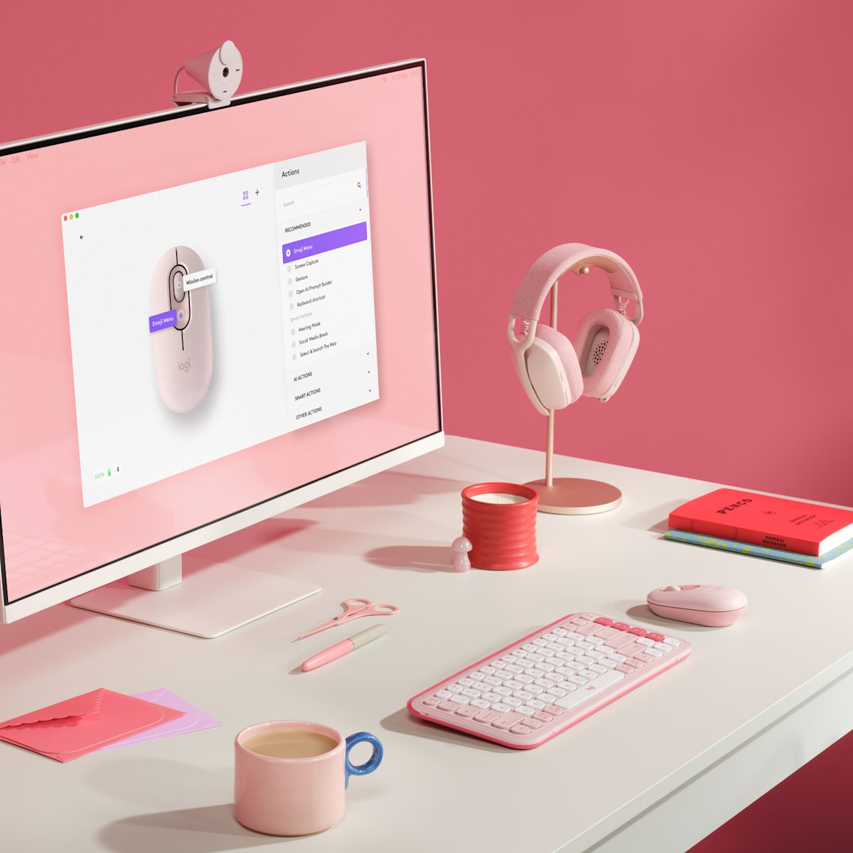 Logitech POP Wireless Mouse Rose customisable action button