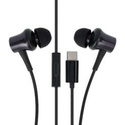 Xiaomi Piston Type-C earphones Black front view with in-line remote and USB-C plug