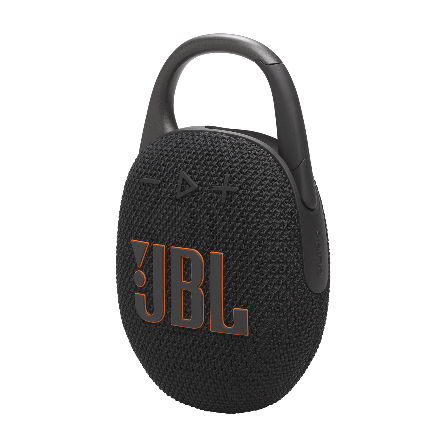 JBL Clip 5 Black portable Bluetooth speaker three-quarter view