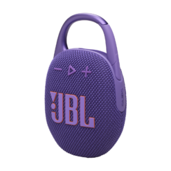 JBL Clip 5 Purple portable Bluetooth speaker three-quarter view