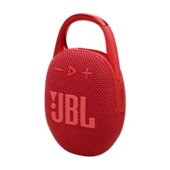 JBL Clip 5 Red portable Bluetooth speaker three-quarter view