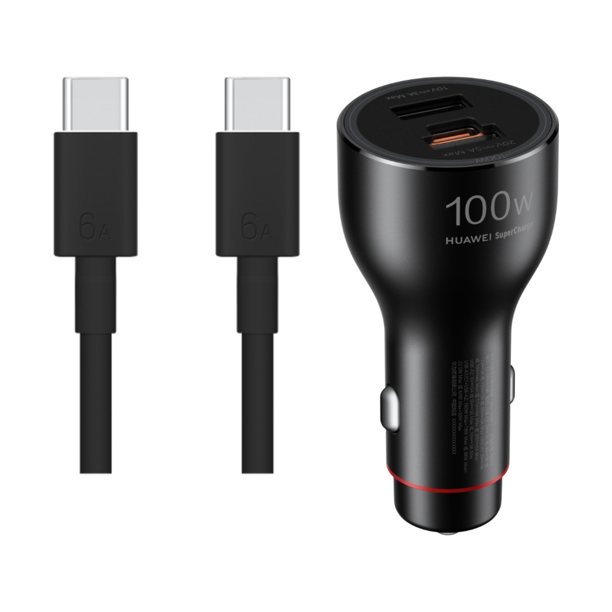 Huawei 100W SuperCharge car charger with 6A USB-C to USB-C cable included