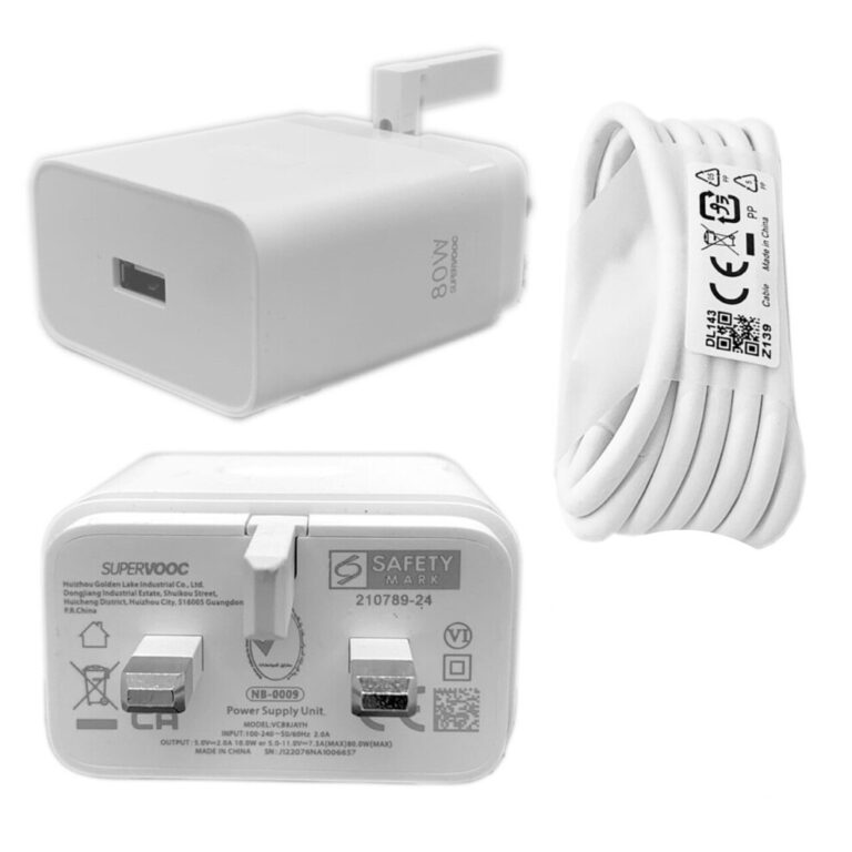 OPPO SUPERVOOC 80W UK Charger VCB8JAYH with USB-C Cable – Genuine, Unboxed