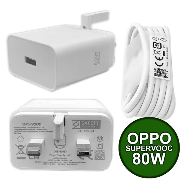 OPPO SUPERVOOC 80W UK Charger VCB8JAYH with USB-C Cable – Genuine, Unboxed