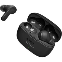 JBL Wave 200TWS Black charging case open with earbuds
