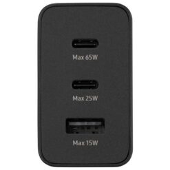 Samsung 65W Trio EU plug front view of 65W, 25W and 15W ports