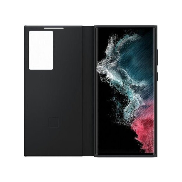 Samsung Galaxy S22 Ultra Smart Clear View Cover Black fully open front and inside