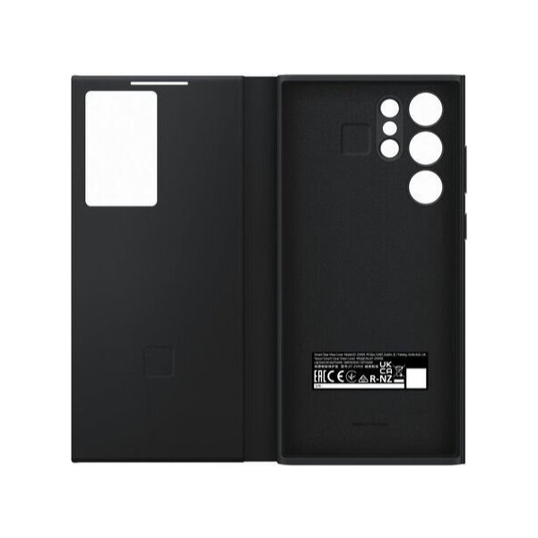 Samsung Galaxy S22 Ultra Smart Clear View Cover Black fully open rear view