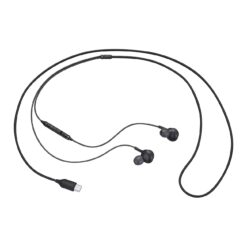 Samsung Type-C Earphones tuned by AKG black full view with USB-C cable
